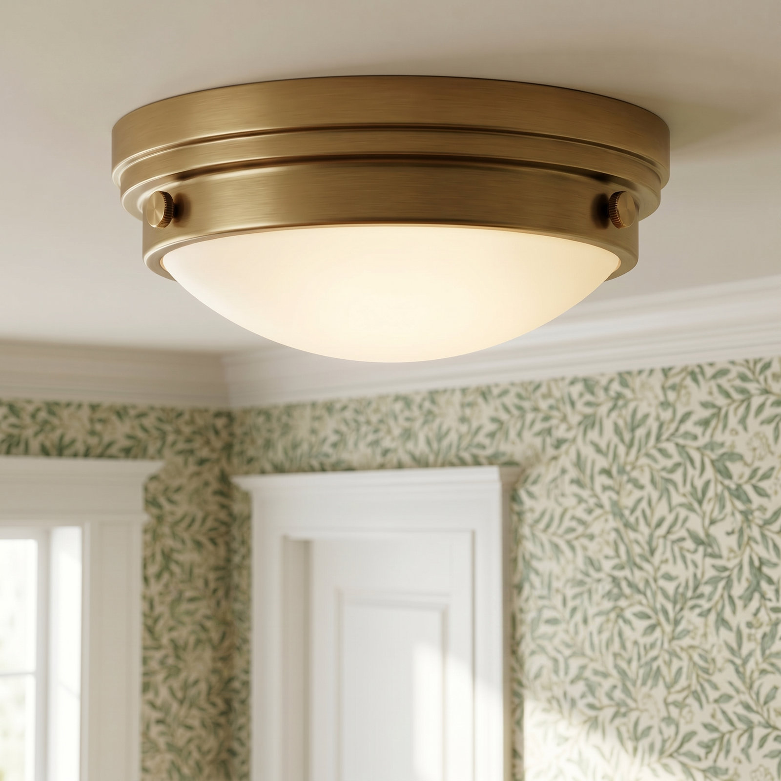 Helmsford 2-Light Flush Mount, Warm Brass