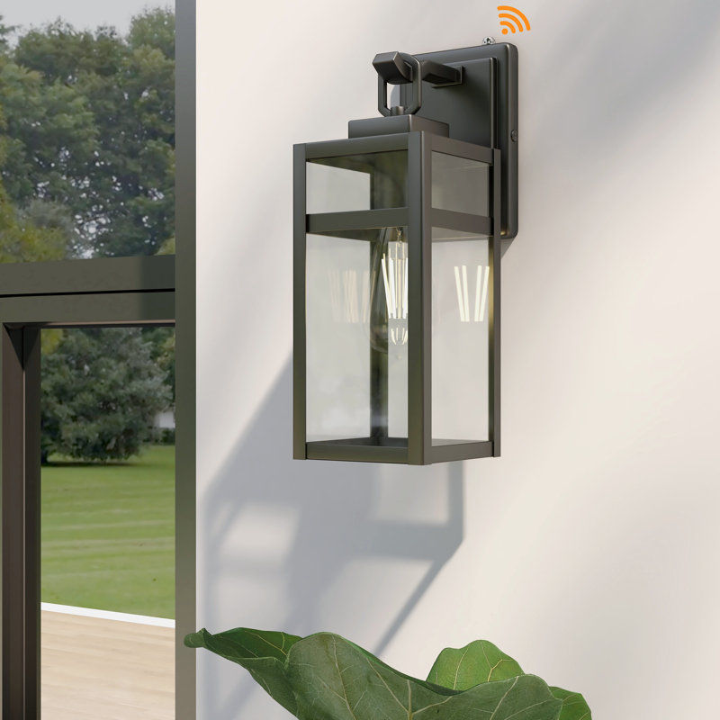 Schlesinger Matte Black Outdoor Wall Lantern with Dusk to Dawn, 17cm H x 11cm W x 12.7cm D