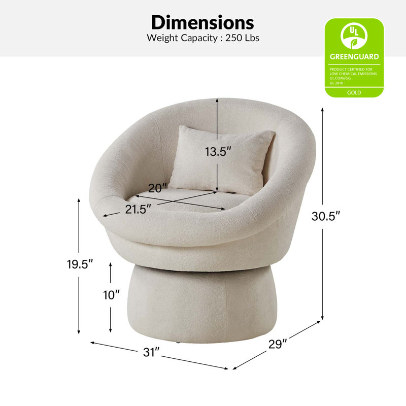 Kenbridge 31" Wide Swivel Boucle Barrel Chair, Ivory Polyester