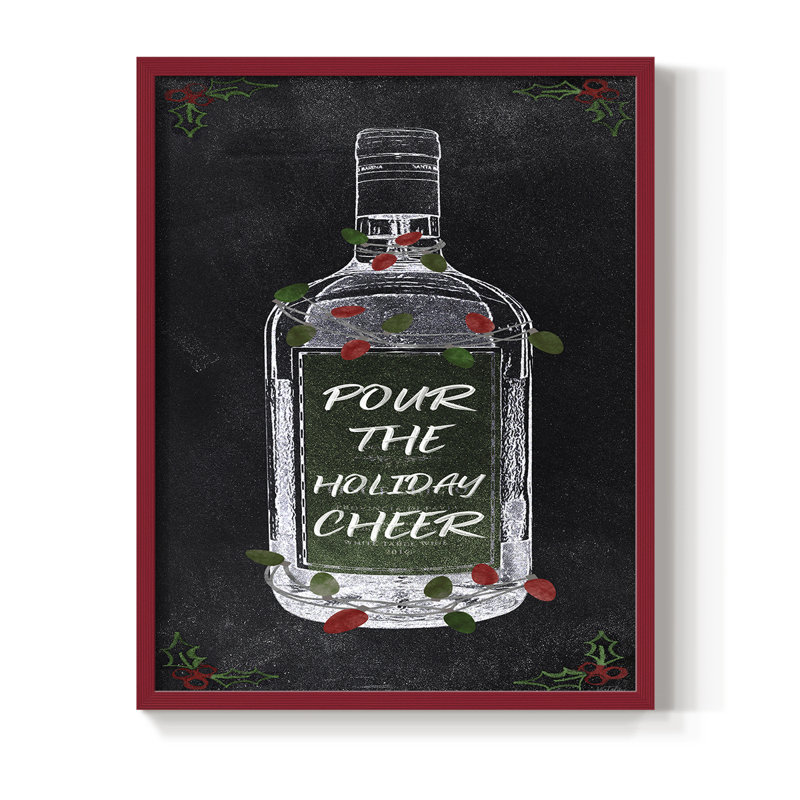 «Holiday Cheers Wine», reproduction encadrée en bois massif, H 21 po x l 17 po, Rouge