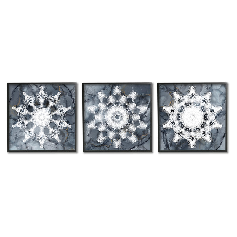 Boho Fractal Patterns par Christine Zalewski - Ensemble de 3 reproductions de cadres photo sur bois
