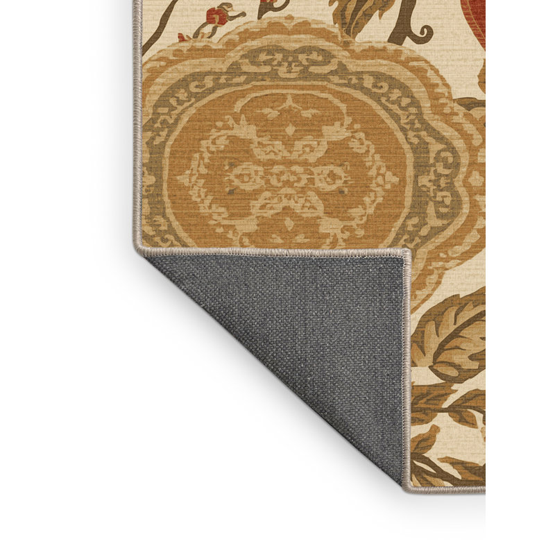 Tapis oriental moelleux doux et moelleux à motif oriental tomate - reliure beige, 7 x 9