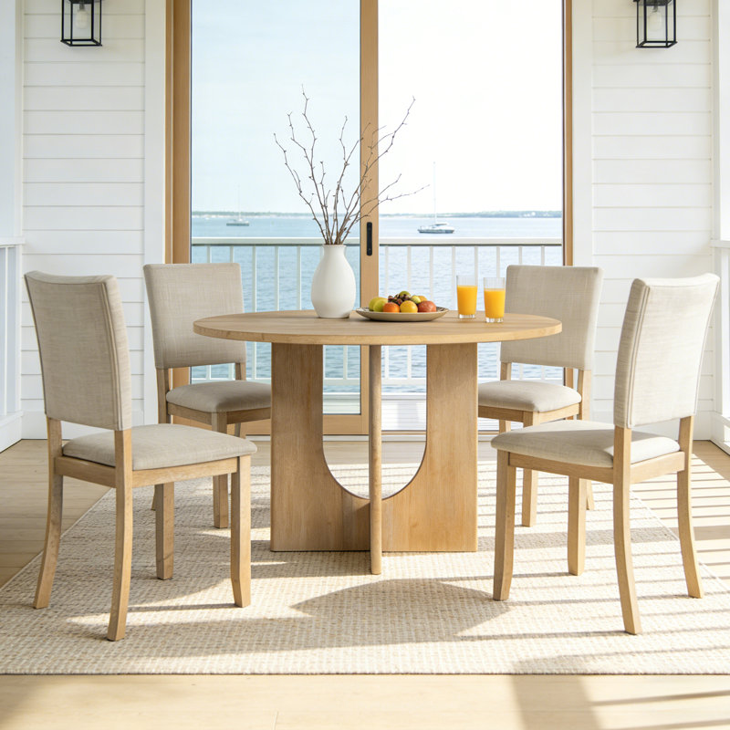 Modern 5-Piece Solid Wood Dining Table Sets For 4, Kitchen Table Set With 4 Upholstered Chairs, Natural
