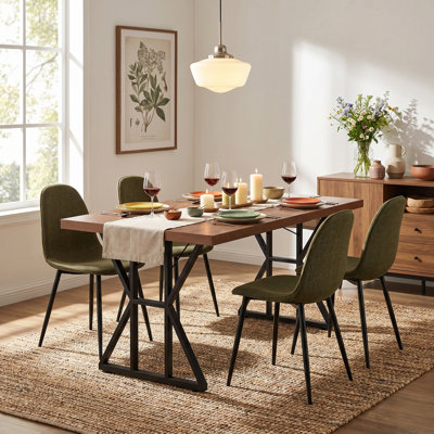 Ensemble de table de salle à manger 5 pièces avec chaises rembourrées, table rectangulaire aspect bois et base en métal
