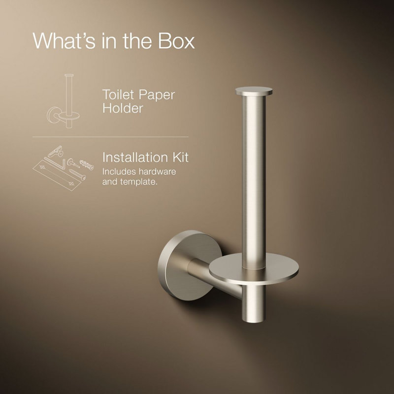 Elate rVertical Toilet Paper Holder, Wall-Mount Bathroom Toilet Paper Holder, Brushed Nickel