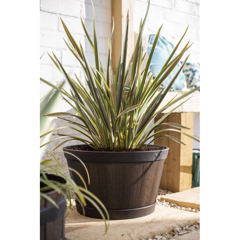 Lightweight Recycled Plastic Garden Pot Planter with Drainage Holes Oban Whiskey Barrel, Dark Oak, 20cm H x 33cm W x 33cm D