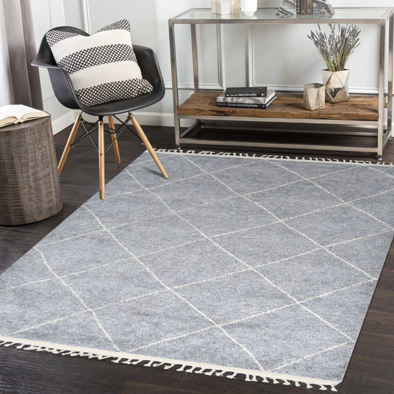 Wallis Moroccan Area Rug in Gray, Rectangle 5' x 8'