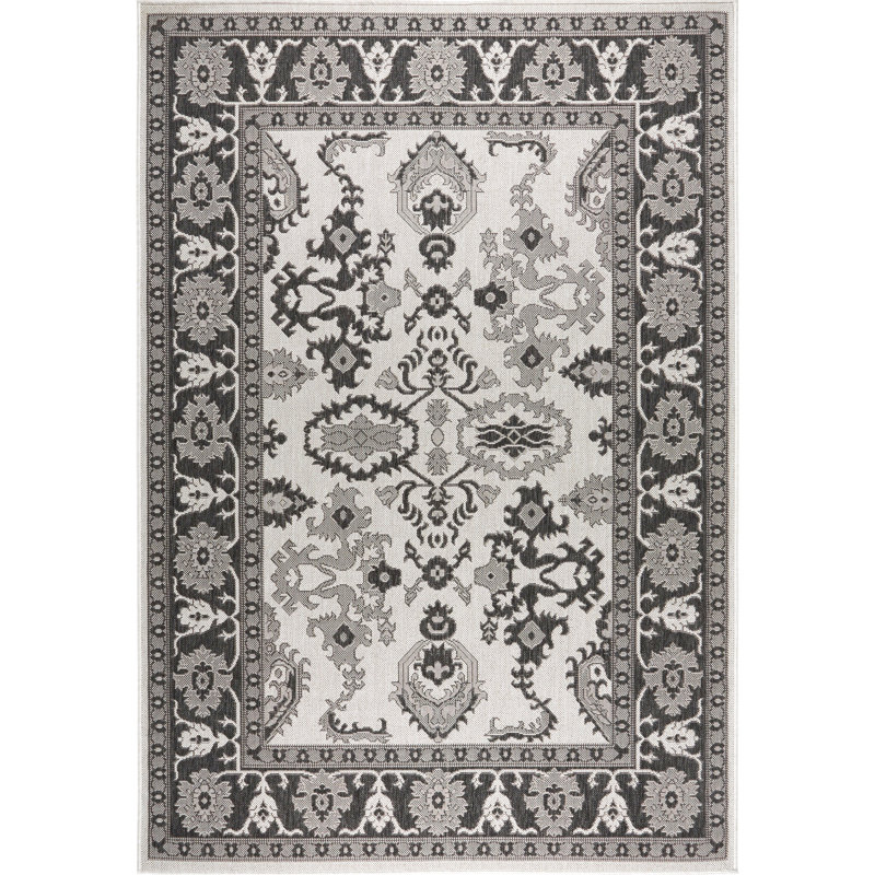Tapis d'intérieur / extérieur gris / noir Persian Inspired, Rectangle 7 pi 9 po x 10 pi 2 po