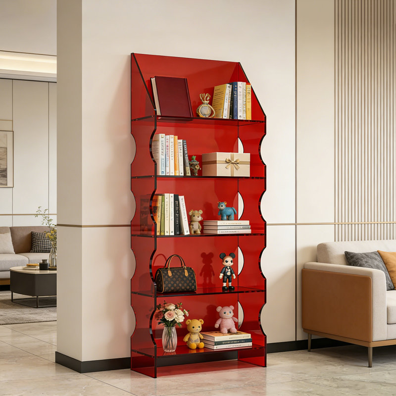 Bibliothèque rouge en acrylique, H 64,96 po x l 27,56 po x P 11,81 po