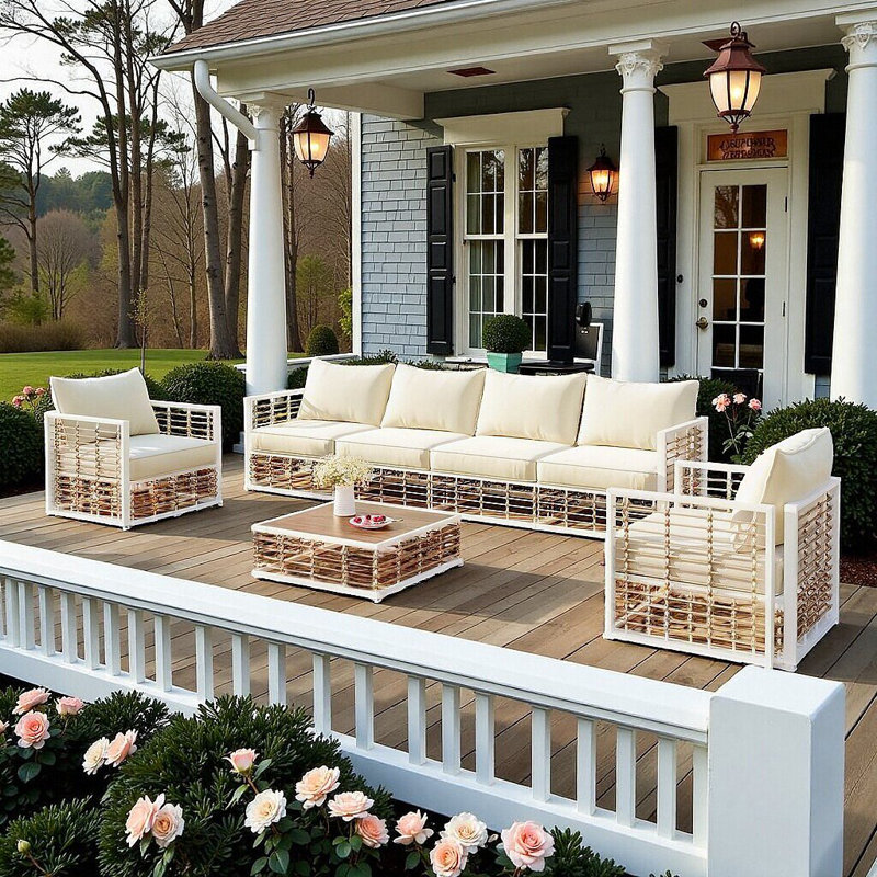 Ensemble de canapé modulaire en métal 7 pièces avec table basse 7 pièces, Blanc