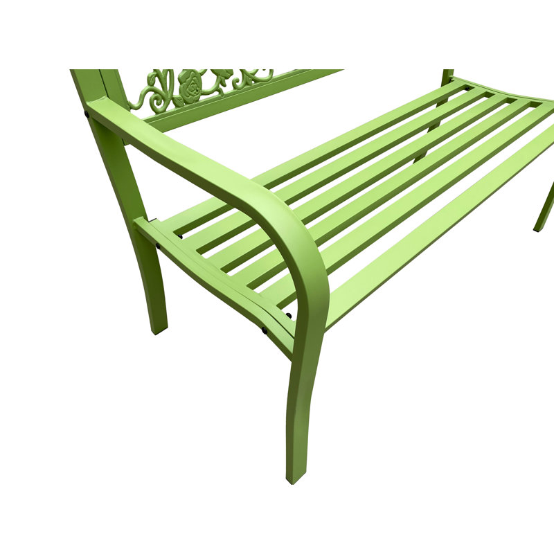 50" Green Metal Garden Bench with Butterfly Backrest Design