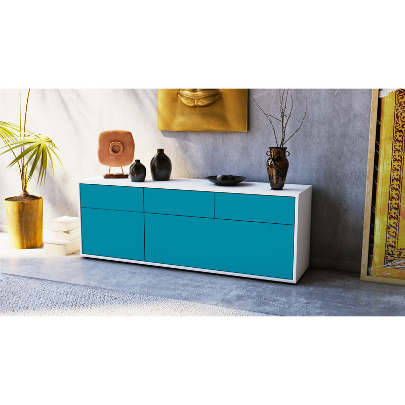 Yamada TV Stand, Turquoise / Matte White