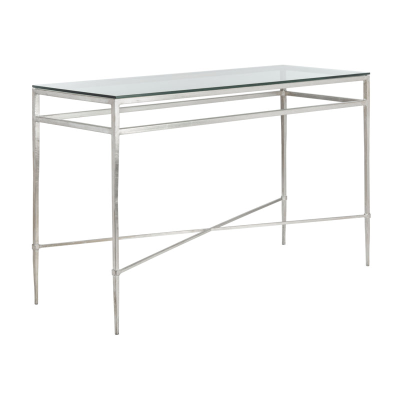 Sharna 52'' Glass Top Console Table, Antique Silver Gilt