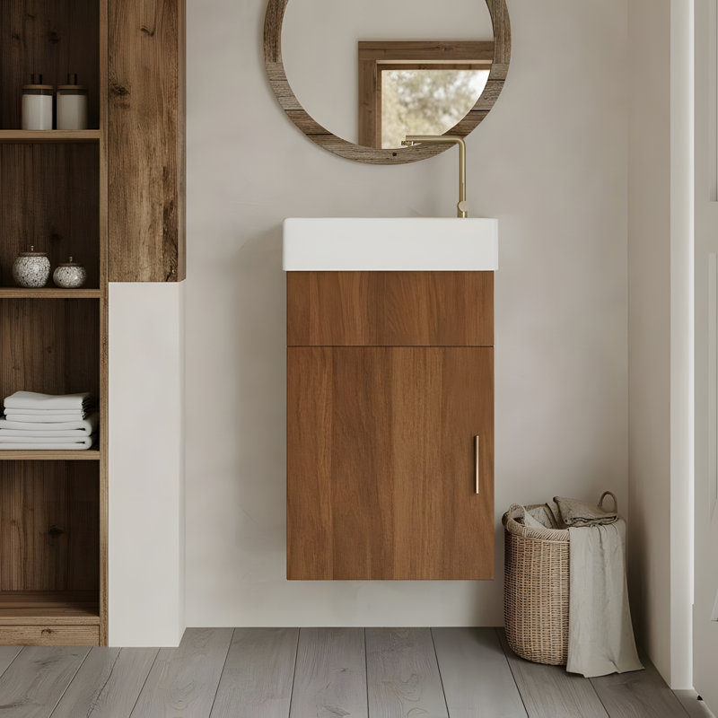 Modern Floating Bathroom Vanity with Intergrated Ceramic Basin and Storage