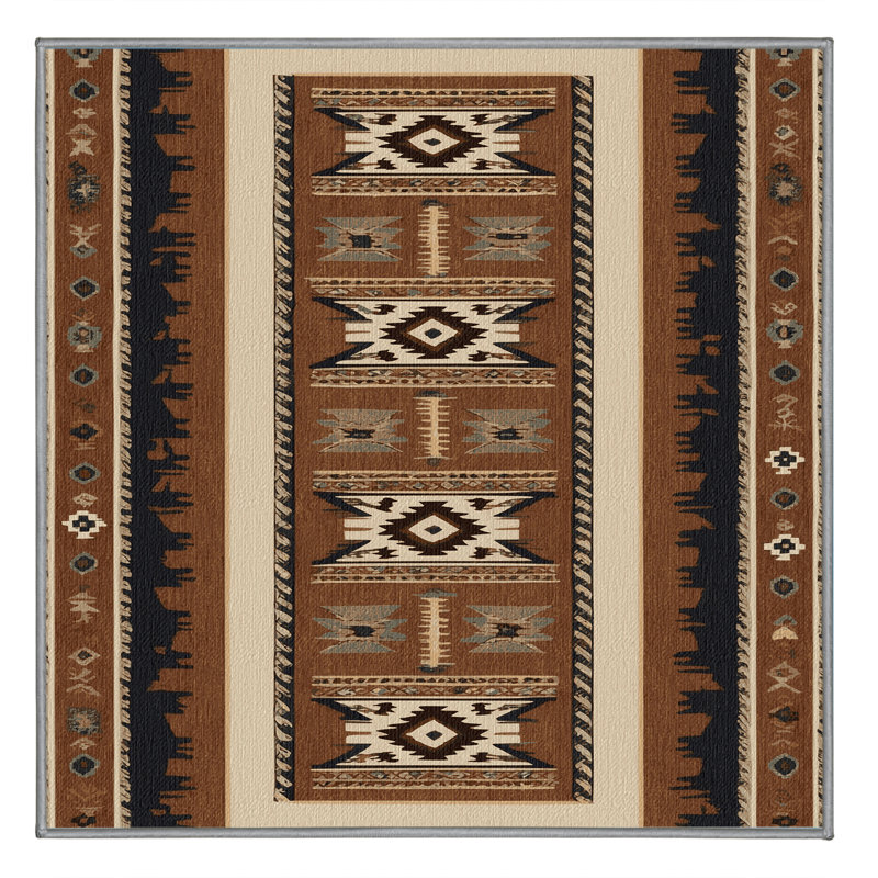 Washable Lasso and Rope Southwestern Area Rug, Square 7'