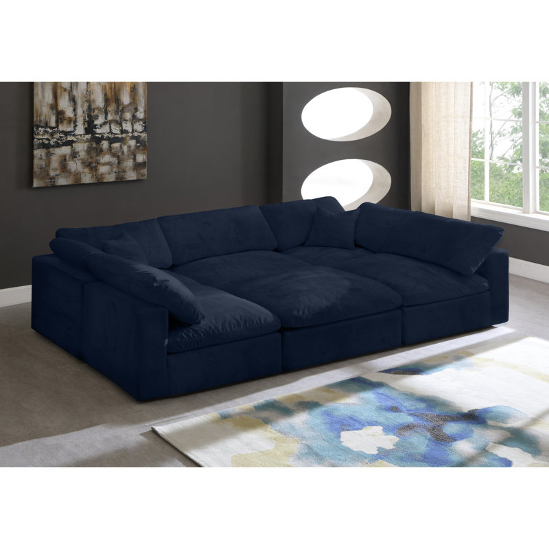 Canapé modulaire en velours réversible Cozy, Velours marine