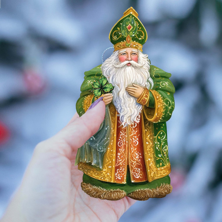 The Holiday Aisle® 3 Piece Irish-Inspired Santa Wooden Ornaments