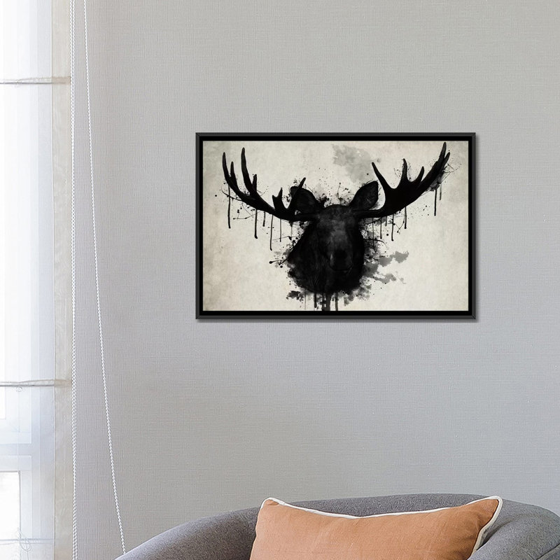 «Moose», reproduction d'impression sur toile, H 18 po x l 26 po x P 1,5 po, Toile avec cadre noir, Pas de tapis
