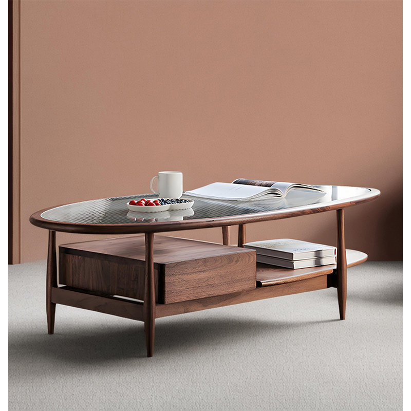 Tempered glass solid wood coffee table