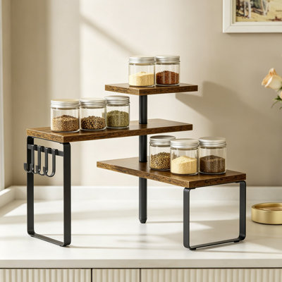 3-Tier Corner Shelf For Kitchen Counter, Adjustable Countertop Organizer With Hooks For Coffee Bar, Bathroom, Over Sink, Or Dresser Table, Space-Saving Storage