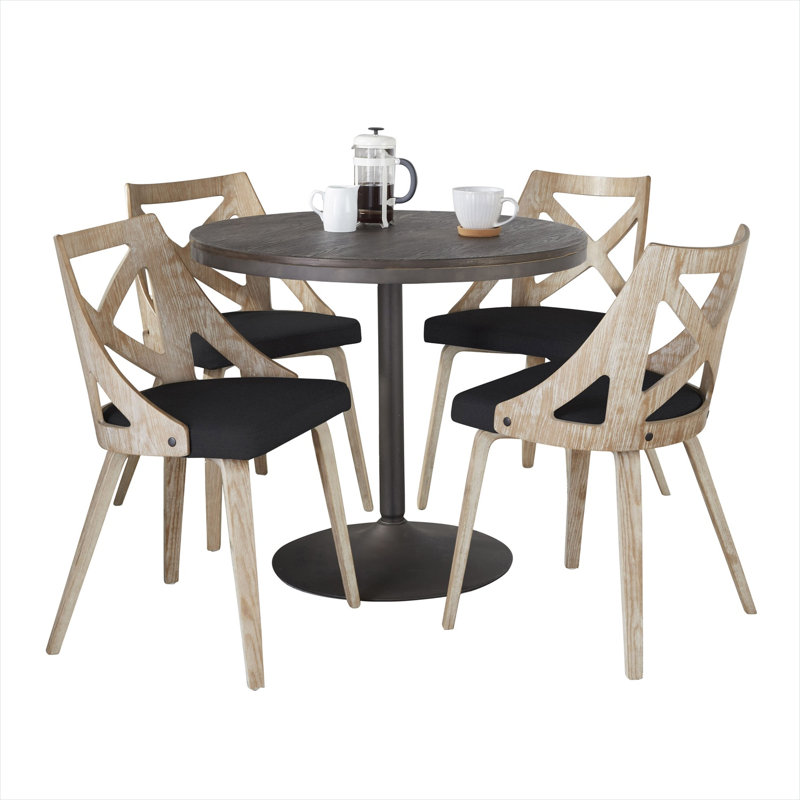 Ensemble de salle à manger 5 pièces contemporain avec plateau rond en bambou et chaises rembourrées