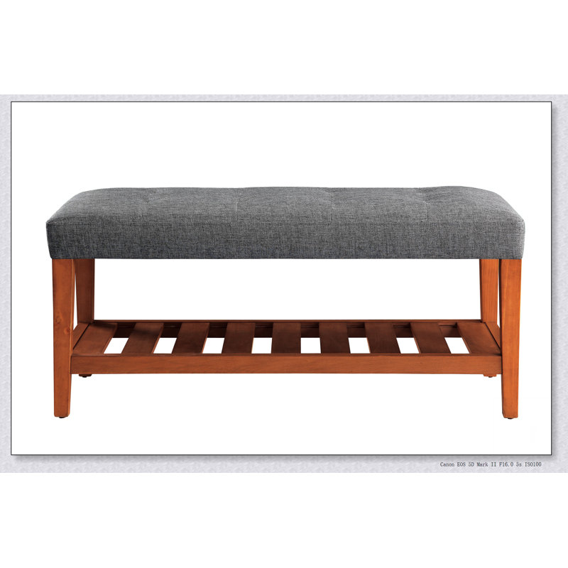 Banc Charla en tissu et finition chêne Design simple, confortable et durable, banc multifonctionnel, Blue