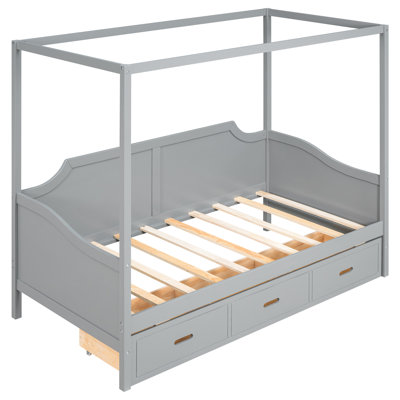 Twin Size Wooden Canopy Daybed with 3 in 1 Storage Drawers,White -  Red Barrel StudioÂ®, EF357F7B22A64701AC9DB57D3AA3310C