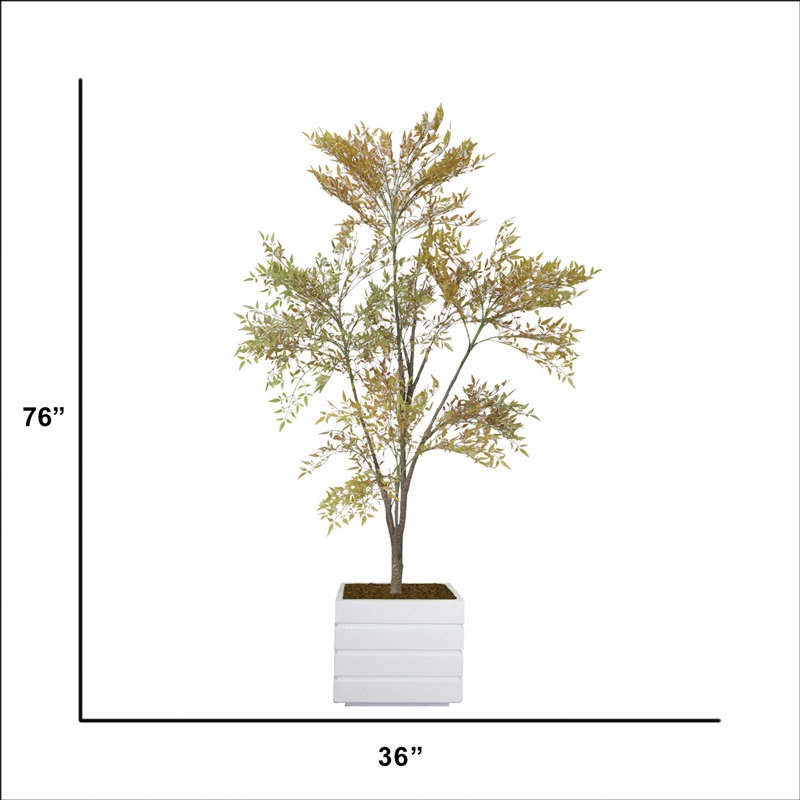 Bambou artificiel 76 po en pot, Blanc