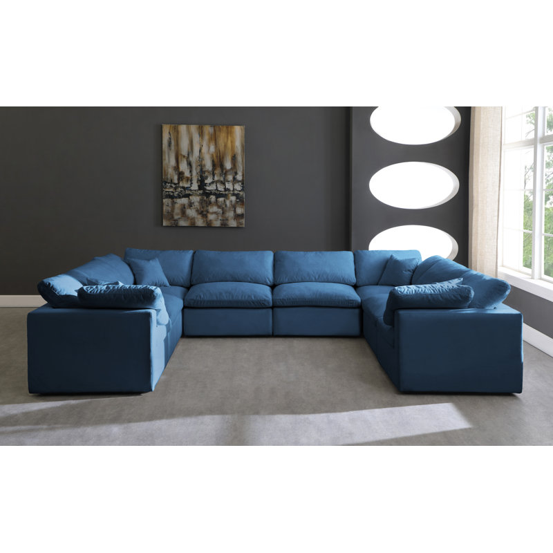 Atis Velvet U-Shaped Sectional Reversible, Navy Velvet