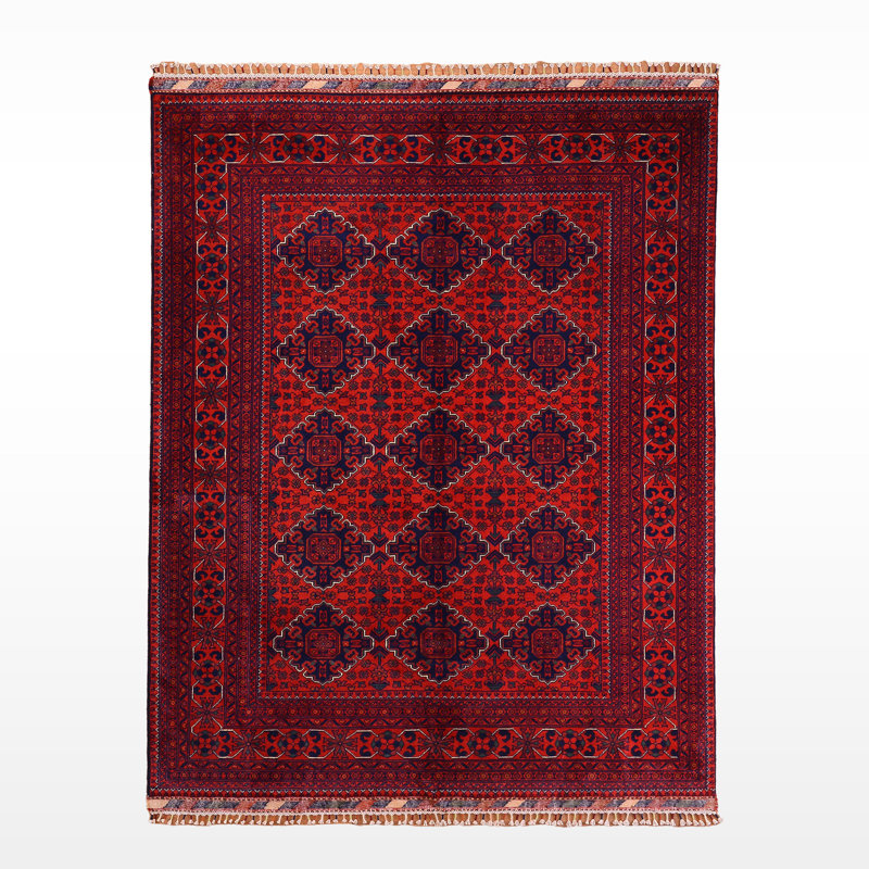 Tapis en laine et coton rouge noué à la main Original