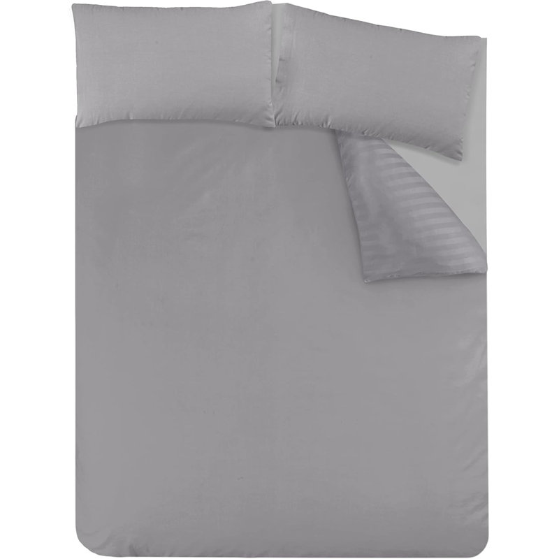 Cotton Striped Duvet Cover, Full Duvet Cover + 2 Standard Pillowcases, Grey