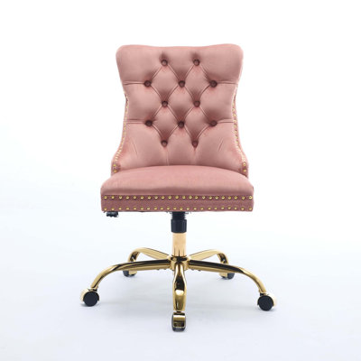 Furniture Office Chair,Modern Velvet Upholstered Tufted Button Home Office Chair with Golden Metal Base,Adjustable Desk Chair Swivel Office Chair 