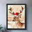 Renne de Noël rétro encadré noir portant un chapeau de père Noël, impression d'art de style rétro-904013438