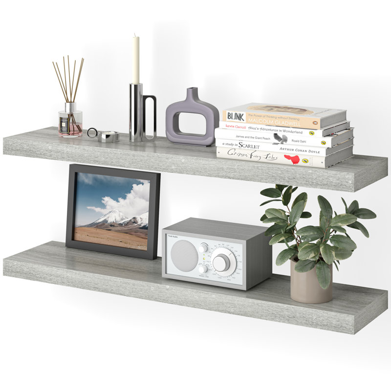 Gray Oak 36" Floating Wall Shelves with Invisible Brackets, Set of 2