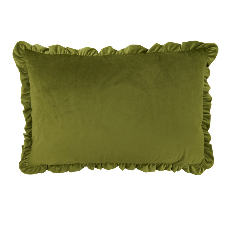 Housse de coussin décoratif en velours Ruffle Edge, Vert, 16 po x 24 po, Ne s’applique pas