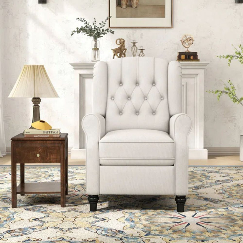29.5" Wide Classic Push Back Recliner with Thufted Back and Rivets, Off White Microfiber/Microsuede