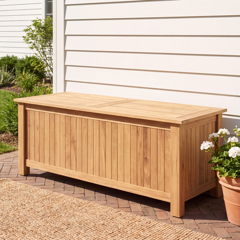 Summerton Teak Solid Wood Deck Box, 18.25" H x 48" W x 23.5" D
