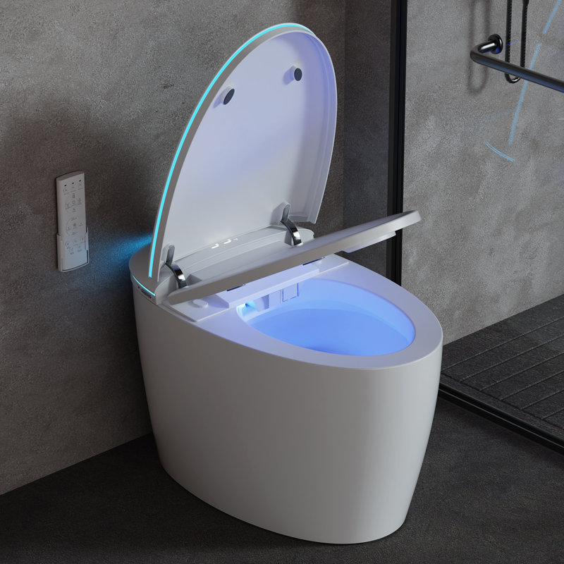 Toilette intelligente avec couvercle et siège automatiques, siège chauffant, fonction bidet, pression et température d'eau réglables, séchoir à air chaud, affichage à DEL et télécommande, idéal pour la maison, les hôtels, les appartements et plus encore