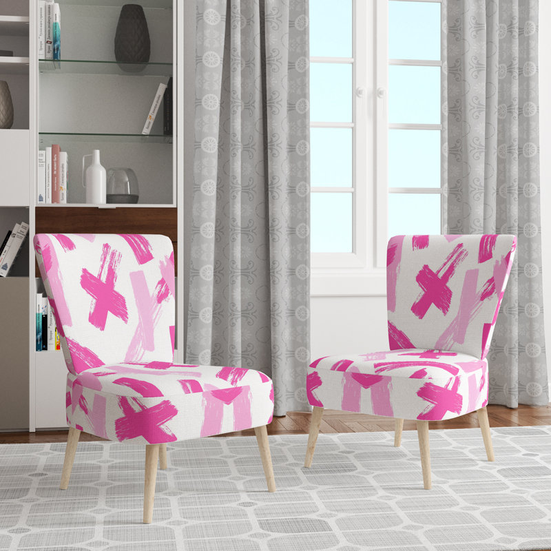 Black & White Crossing Paths II - Modern Upholstered Side Chair, Pink/White