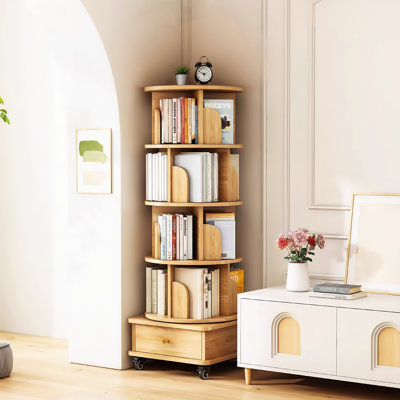 5 Tier Rotating Bookshelf, 360° Display Round Spinning Bookshelf with Wheels, Space-Saving, Small Space Rotating Bookshelf Tower for Bedroom, Living R by Latitude Run