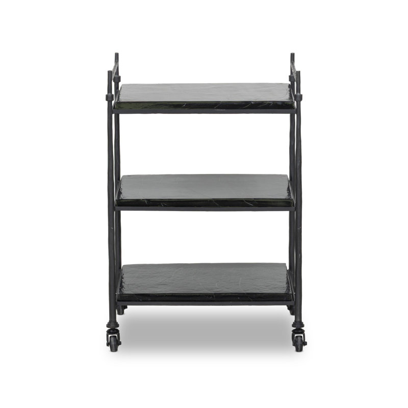 Teagan Bar Cart-Smoked Black Cast Glass