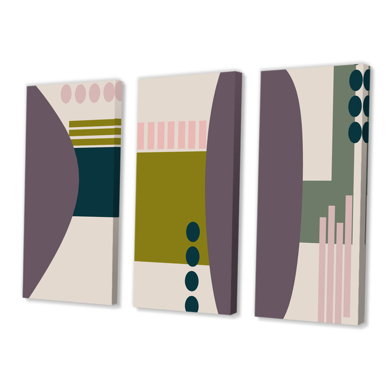 Ensemble de 3 pièces scandinaves à motif géométrique minimaliste VI - Mid-Century Modern Art, H 28 po x l 36 po