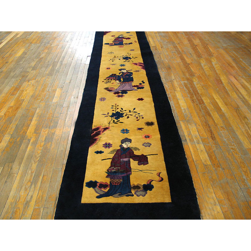 Antique Large Chinese Art Deco Floral Hand Knotted Pile Rug
