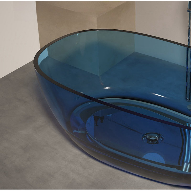 63 W 22 H Frameless Offset curved Tub & Shower Kit, Blue