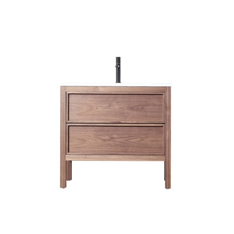 Cetronia 36 po L x 19 po P 2 tiroirs Meuble-lavabo avec évier simple et Comptoir en Surface solide blanc