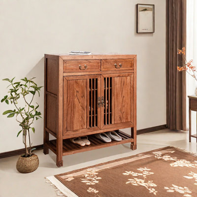 Chinese style entrance old elm wood shoe cabinet
