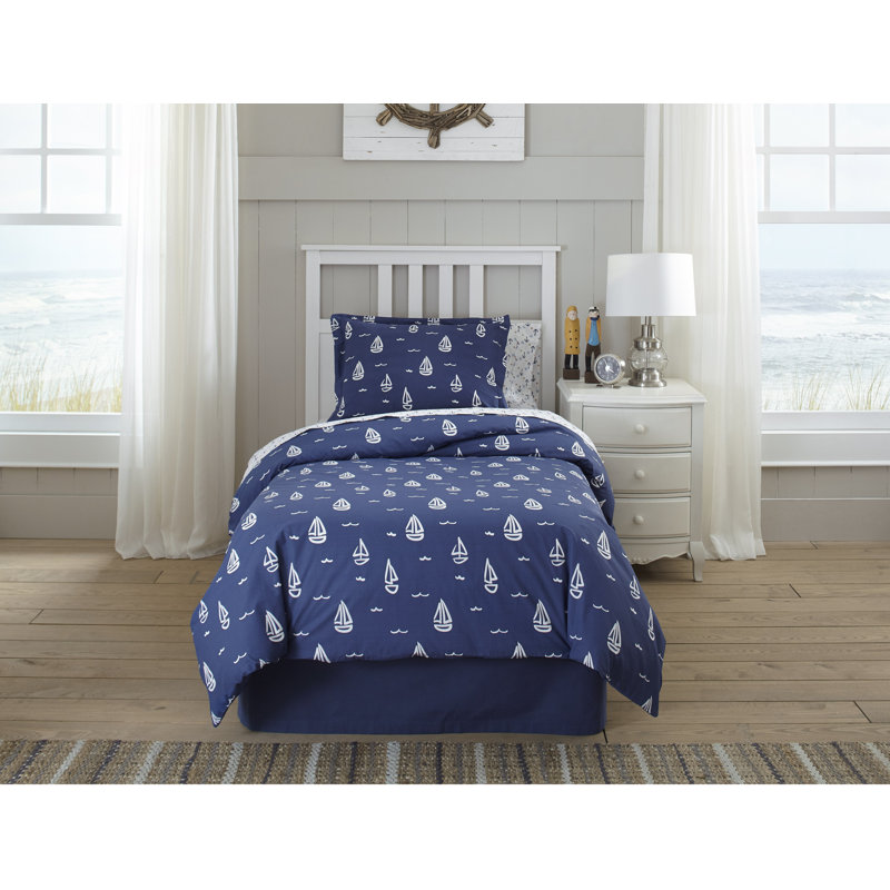 Away at Sea Blue and White Cotton Queen Duvet Set