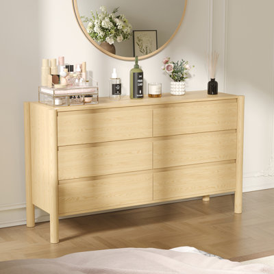 Commode 6 tiroirs, commode double en bois de noyer avec grand rangement pour chambre à coucher, salon