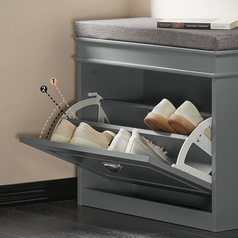 Banc à chaussures avec rangement en bois et tiroir pour le vestibule - gris, H 20,47 po x l 23,6 po x P 9,45 po, Gris