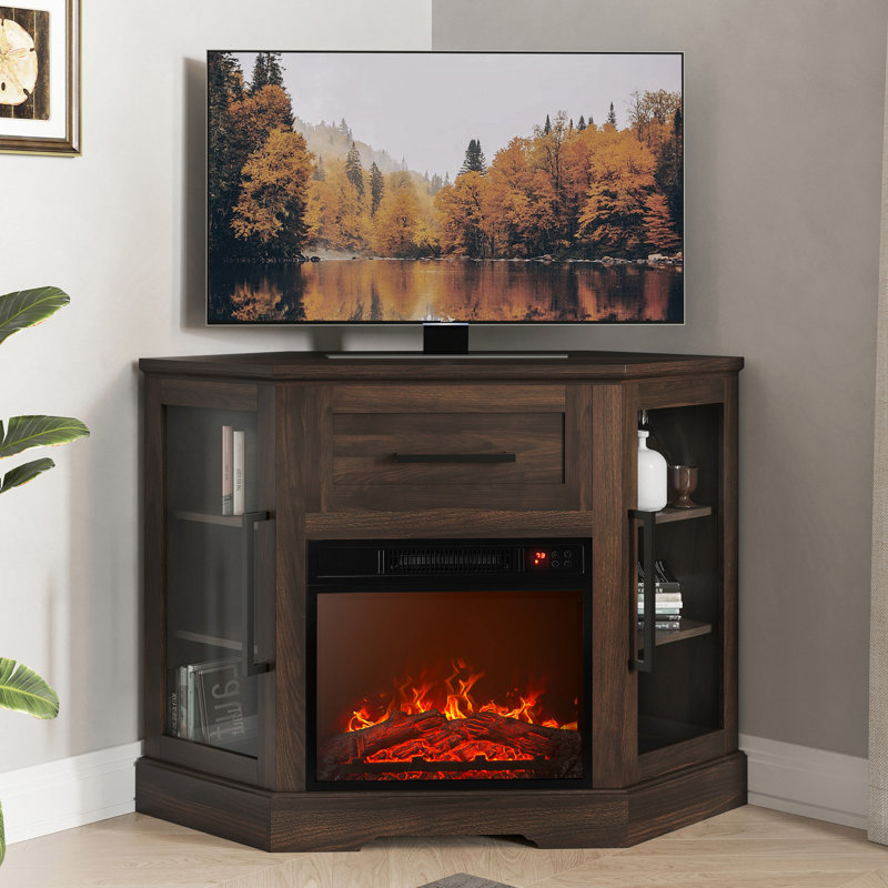 Lakeisha TV Stand for to 43" with Electric Fireplace Included, Walnut